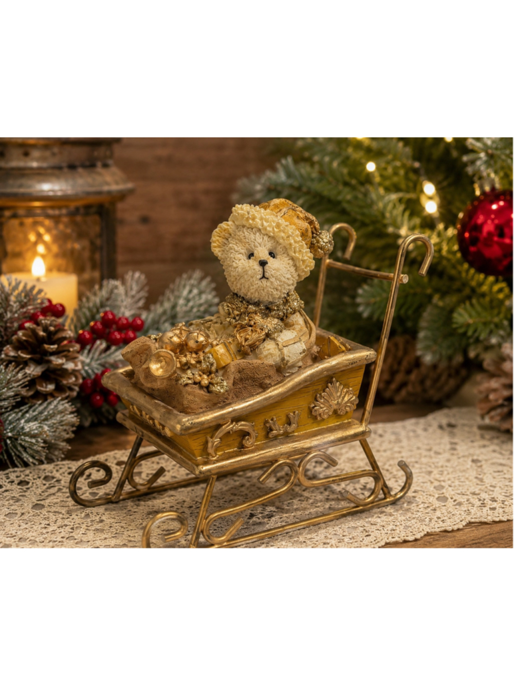 Cherished Teddies Christmas Teddy Bear in Sleigh Figurine Holiday Decor 5.5"